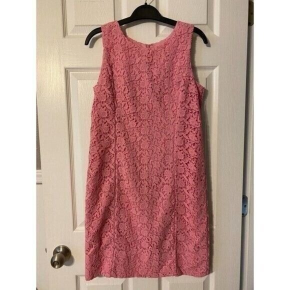 Talbot's Dress Pink 6 Small All Cotton Lace Sheath Sleeveless Classic Summer - Picture 8 of 8